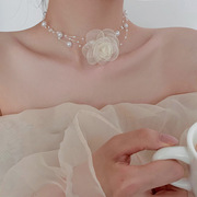 森系珍珠花朵颈链choker脖子配饰小众设计感法式温柔项链女锁骨链