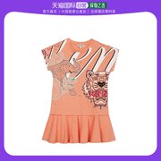 香港直邮KENZO 女童橙色棉质大象老虎印花短袖连衣裙 KQ30128-30