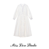 白色高级感长袖连衣裙女2023波西米亚蕾丝长裙大摆度假沙滩裙