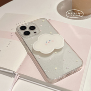 小清新女款iphone15ProMax手机壳全包精孔13透明闪粉软壳苹果14Pro可爱云朵支架