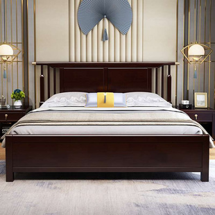 新中式实木床婚床双人床1.8米现代中式主卧室简约橡木1.5米单人床