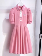 女童连衣裙夏季韩版中大童时髦洋气短袖卫衣裙女孩学院风百褶长裙