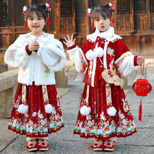 儿童汉服拜年服女童中国风唐装加厚秋冬套装女宝过年洋气喜庆衣服