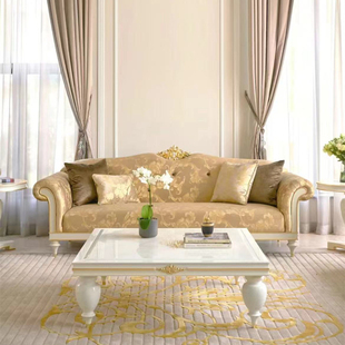 法式布艺沙发组合大小户型客厅新古典实木雕花三人位宫廷奢华沙发