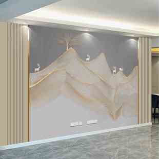 8d抽象麋鹿新中式电视背景墙壁纸轻奢沙发背景墙纸客厅3d无缝墙布