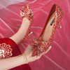 红色婚鞋新娘鞋婚纱，秀禾两穿2024年尖头亮片高跟鞋女细跟单鞋