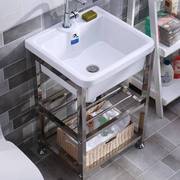 陶瓷洗衣水池盆不锈钢支架台盆洗手带搓板V阳台洗衣槽水