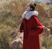 天加厚高端上市2022年冬季出货红色大毛领呢子大衣268货号