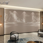 新中式抽象山水壁画电视背景墙，壁纸客厅沙发墙纸，影视墙纸卧室墙布