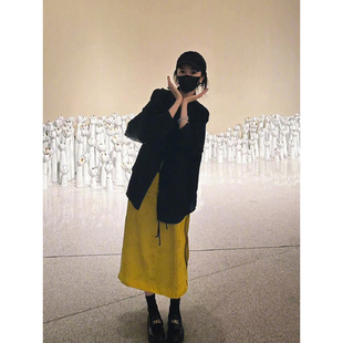 小公主巴巴家 3033 时尚前沿 新中式宽松复古纯色衬衫+姜黄色半裙