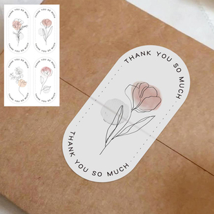 100贴包精美(包精美)花卉感谢贴纸礼物盒，封口贴标签鲜花手提袋包装装饰贴