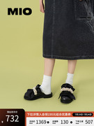 MIO米奥女鞋春季时尚大方优雅珍珠饰黑色包头拖法式懒人拖鞋