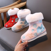 2021女童毛口冬靴加绒汉服鞋子儿童绣花鞋布鞋中国风雪地棉靴