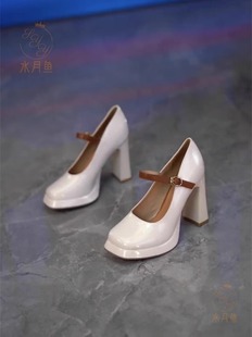 韩版优雅复古气质高跟鞋，2024春秋方头防水台一字，扣带粗跟时尚单鞋