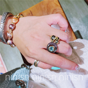 ninisn 纯银黑金镶嵌瑞士蓝蓝托帕戒指 意大利工艺泰国设计师孤品