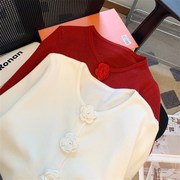 红色毛衣女(毛衣女)款2023冬季时尚洋派时髦小个子短款针织打底衫秋冬
