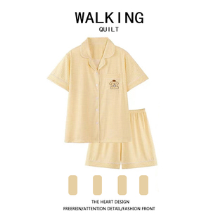 walking格子布丁狗睡衣女款夏季短袖短裤可爱卡通，家居服套装夏天