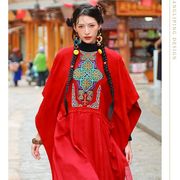 杨丽萍同款棉麻长袍民族风蝙蝠，袖宽松连衣裙，文艺复古2024春夏