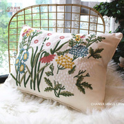 美式田园刺绣花抱枕套不含芯样板房客厅沙发靠垫长方形车内腰枕