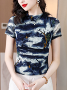 韩版大码网纱t恤女短袖夏装，款设计感小众，薄款上衣修身百搭打底衫