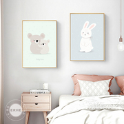 暖心动物北欧儿童房卧室，床头卡通动物装饰画，可爱温馨童心房间挂画