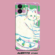 alientits手绘喵了个咪可爱小清新小众，猫猫适用于苹果安卓手机壳