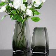 简约几何烟灰方形玻璃花瓶家居，婚庆装饰花瓶摆件工艺品水养花瓶