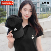 MLB 女士黑色长款翻领短袖2024夏季运动连衣裙休闲长裙潮