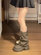 欧美风小众设计短筒靴女2023年秋季复古英伦风百搭厚底裤管靴