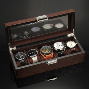 俪丽手表盒子复古手表盒，收纳盒创意简约木质，五表位便携式腕表盒