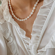 keai*花朵巴洛克珍珠，项链天然淡水珍珠手工制，设计感锁骨链高保色