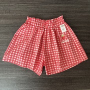 迪家红色方格子女童短裤特卖纯棉裤子断码