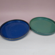 出口陶瓷lenox窑变釉蓝色绿色工艺，圆型盘牛排皮萨盘茶盘托盘餐具