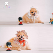 「LazyPet」韩国宠物猫狗手工制作复古花卉优雅蕾丝帽子斗篷