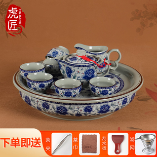 虎匠景德镇陶瓷茶具套装，家用客厅潮汕功夫，茶青花瓷茶盘茶壶瓷器