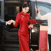 提花三复合红色新娘敬酒服改良时尚宴会婚礼长款修身年会旗袍