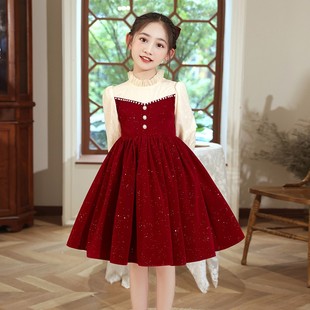 女童生日公主裙秋季礼服轻奢小众，高端花童婚礼，小女孩洋气连衣裙红