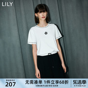 lily2024夏女装(夏女装，)舒适全棉设计感浪漫玫瑰休闲复古百搭t恤上衣