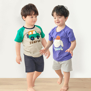 韩国儿童睡衣短袖男宝宝，夏薄款纯棉男童空调，服半袖男孩家居服套装