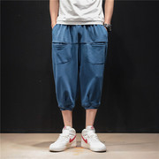 日系超大码心机设计感口袋2020夏装七分裤男士，休闲裤宽松哈伦裤薄