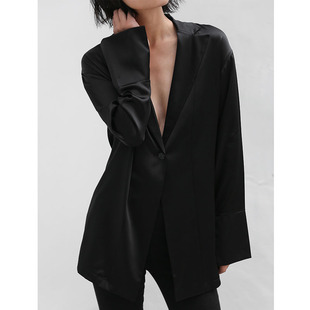 原创设计黑色简约春秋夏新小西装显瘦女士休闲宽松一粒扣欧美外套