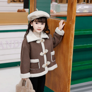 女童小女孩麂皮绒外套，秋冬款2023皮毛，一体中儿童加绒加厚上衣