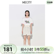 MECITY女士夏季纯棉棋盘格印花短裙时尚牛仔半裙女