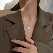 S925银太阳圆牌项链简约质感气质复古做旧泰银锁骨链女韩版
