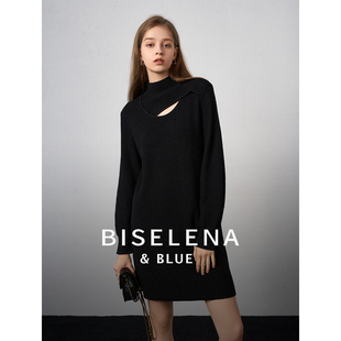 贝茜妮法式黑色气质针织连衣裙女2023冬季小黑裙显瘦针织裙子
