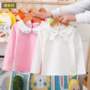 童装女童娃娃领打底衫白色女宝宝长袖T恤纯棉儿童上衣春秋季洋气
