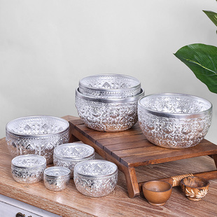锡碗东南亚傣族餐厅银碗纯进口泰式风格银色泡鲁达器皿冰沙甜品碗