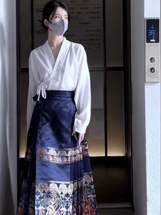 伊芙丽大码女装新中式国风套装女春季改良汉服马面连衣裙长袖衬衫