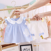 女宝宝夏装套装0-3岁婴儿衣服洋气，2女童夏季公主套裙上衣短裤两件