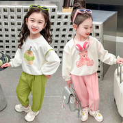 女童韩版春季卫衣套装春秋装儿童洋气卡通套头衫卫裤女宝宝两件套